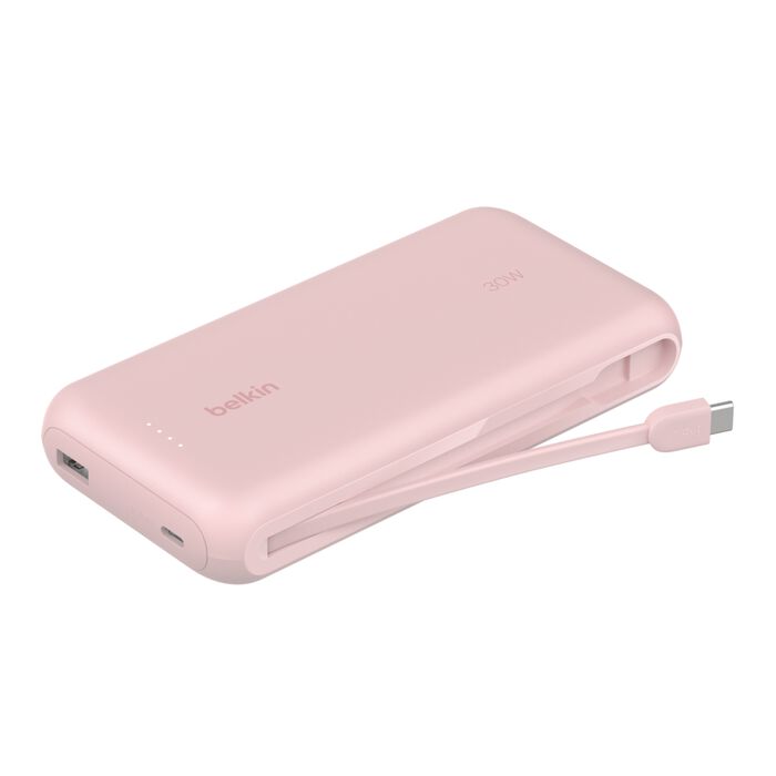 Belkin BoostCharge Portable Power Bank 20K with integrated USB-C cable - Pink
