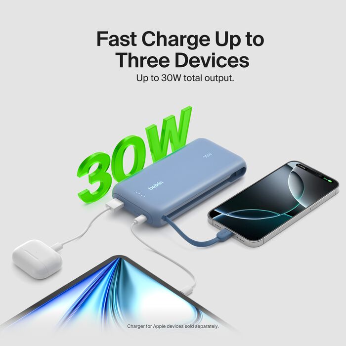 Belkin BoostCharge Portable Power Bank 20K with integrated USB-C cable - Blue