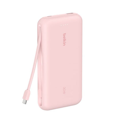 Belkin BoostCharge Portable Power Bank 20K with integrated USB-C cable - Pink