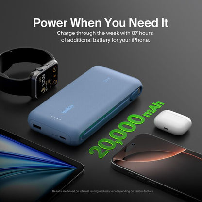 Belkin BoostCharge Portable Power Bank 20K with integrated USB-C cable - Blue