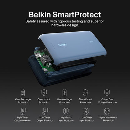Belkin BoostCharge Portable Power Bank 20K with integrated USB-C cable - Blue